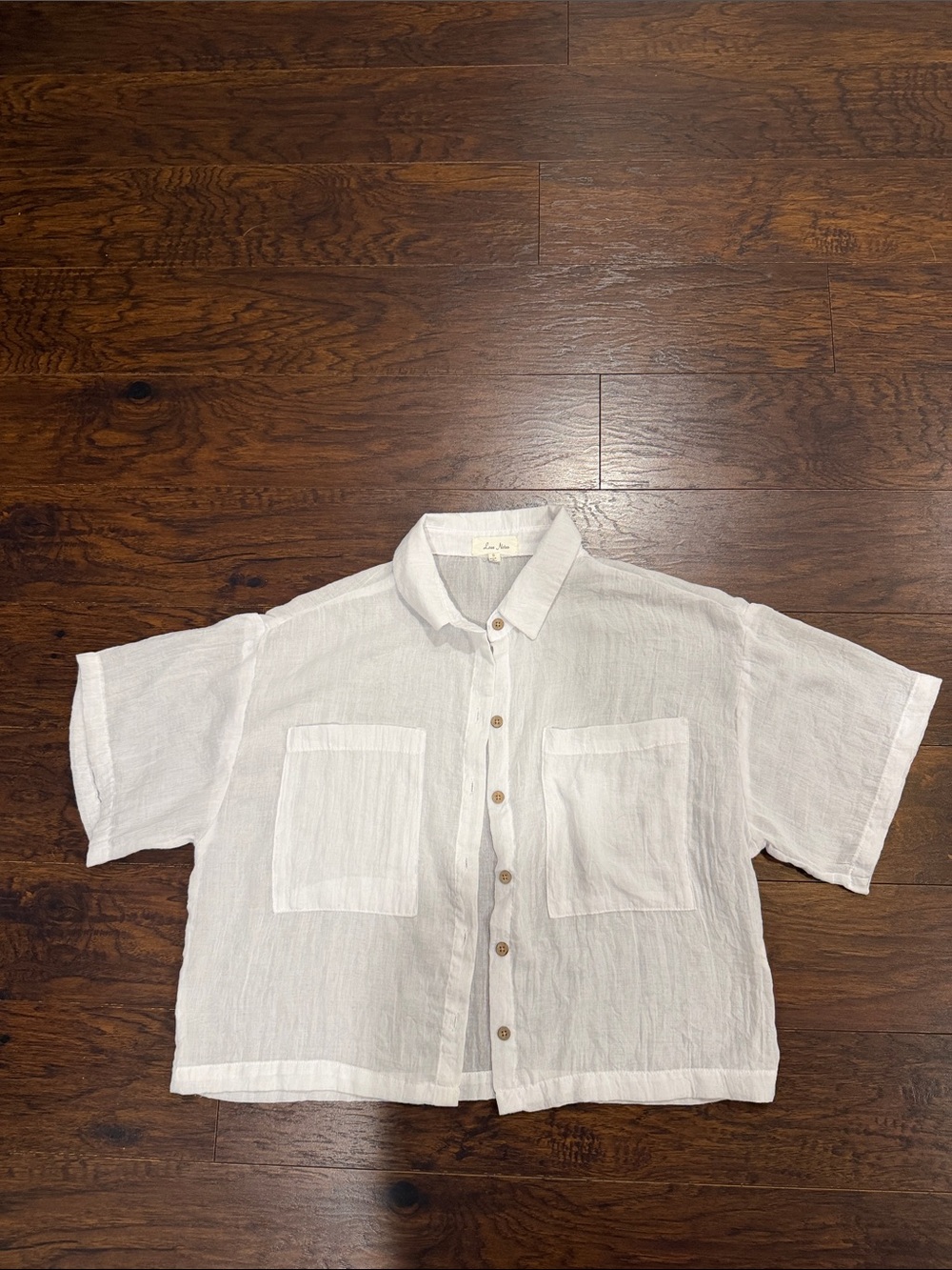 Love Notes White Short-Sleeve Button-Up Woman Small Shirt